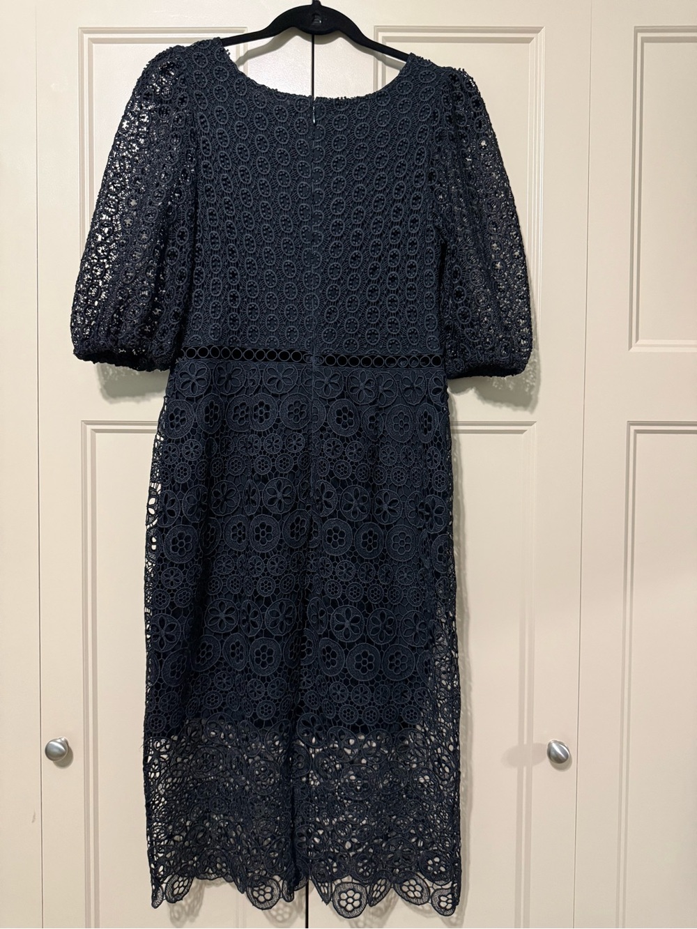 Express Black Eyelet Lace Midi Dress with Puff Sleeves - Picture 7 of 9